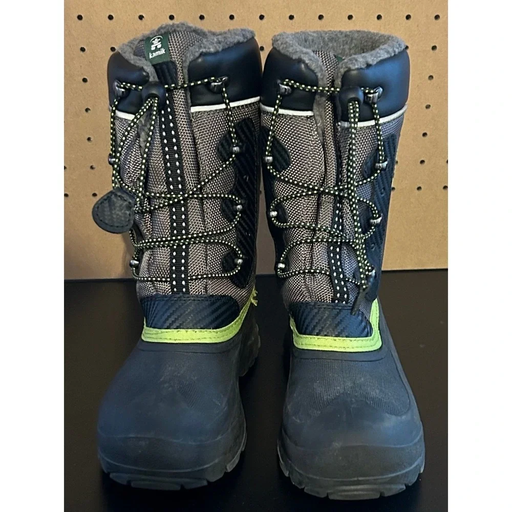 Kamik Luke 3‎ Kids Winter Snow Boots Waterproof Insulated Charcoal Lime Size 4